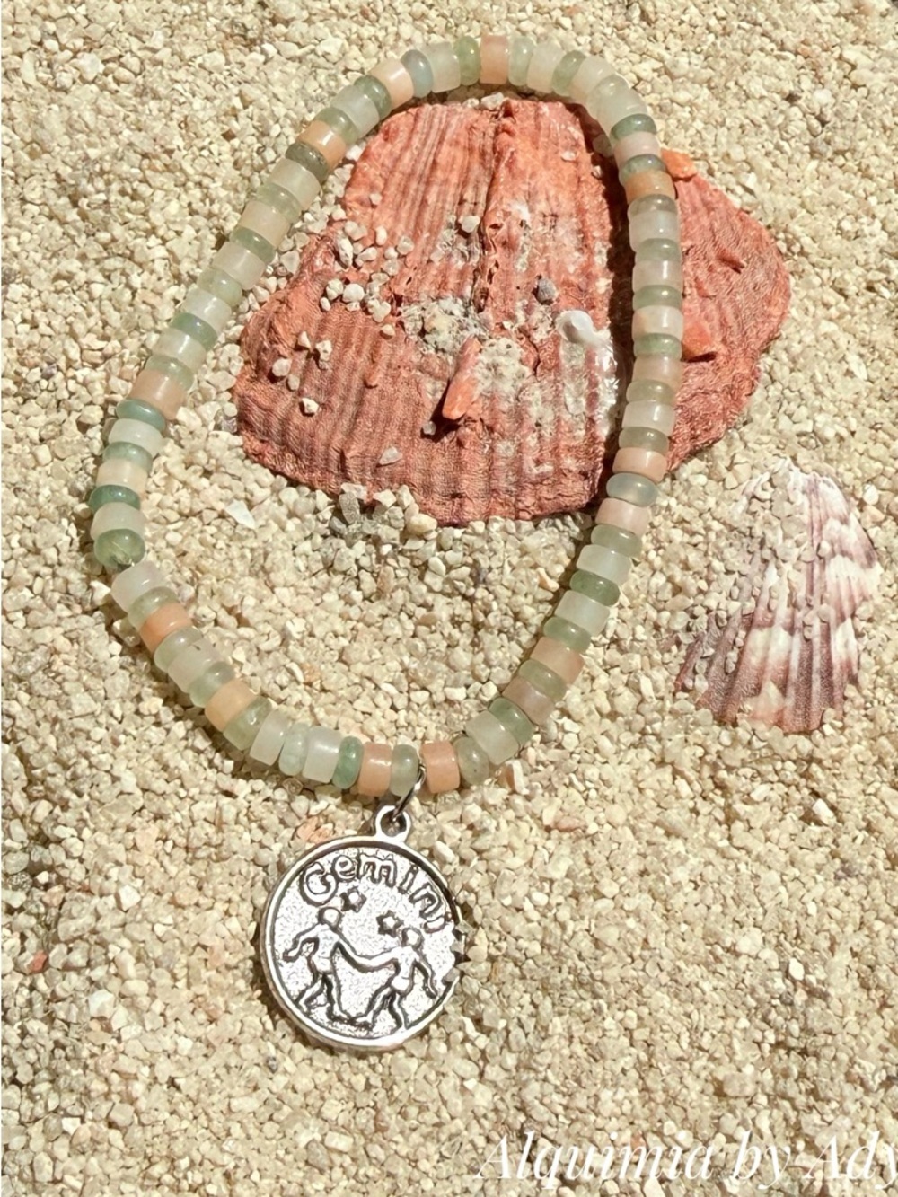 AMAZONITE Pastel Beaded Gemini Bracelet - Green & Peach